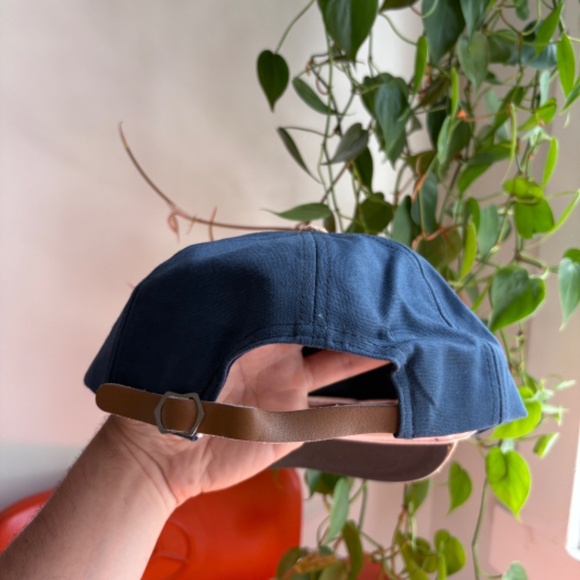 Vintage MBI 2 tone hat blue beige embroided strapback leather dad hat - Picture 3 of 7